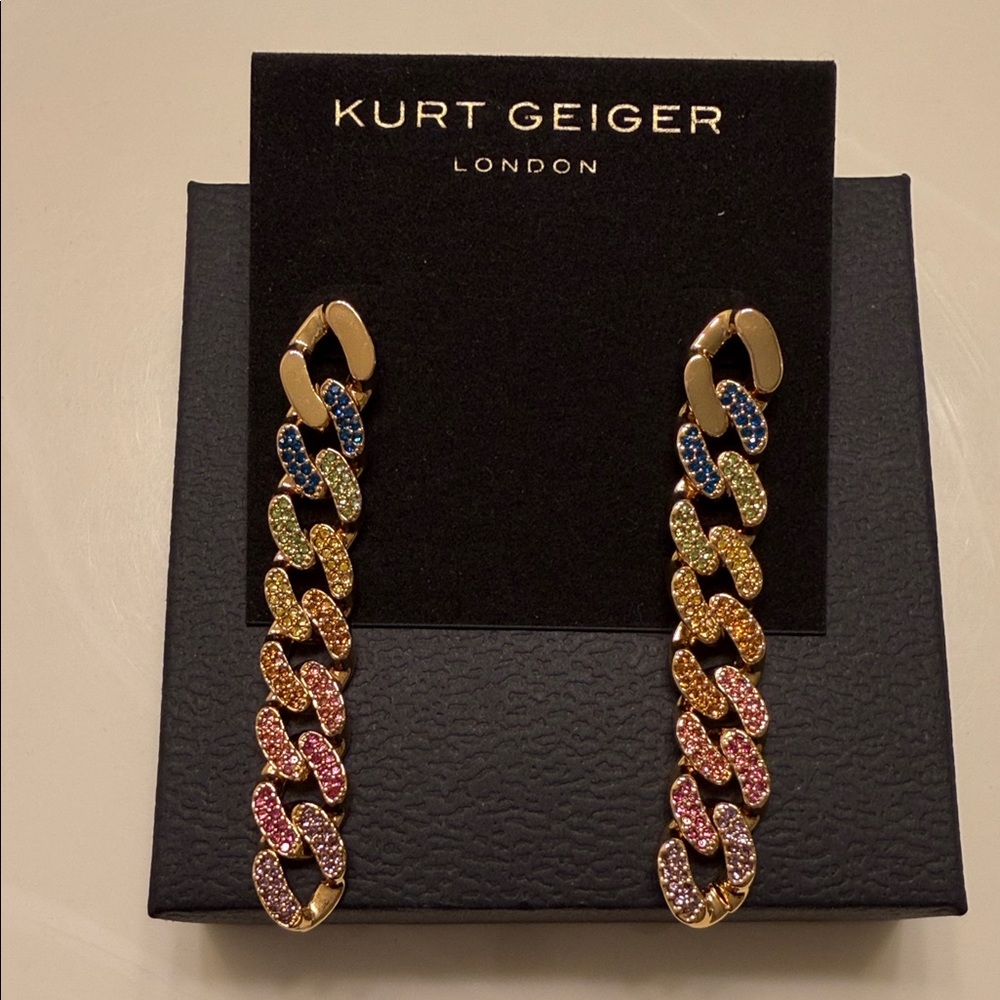 Kurt Geiger London Rainbow Linear Link Drop Earrings- NWT